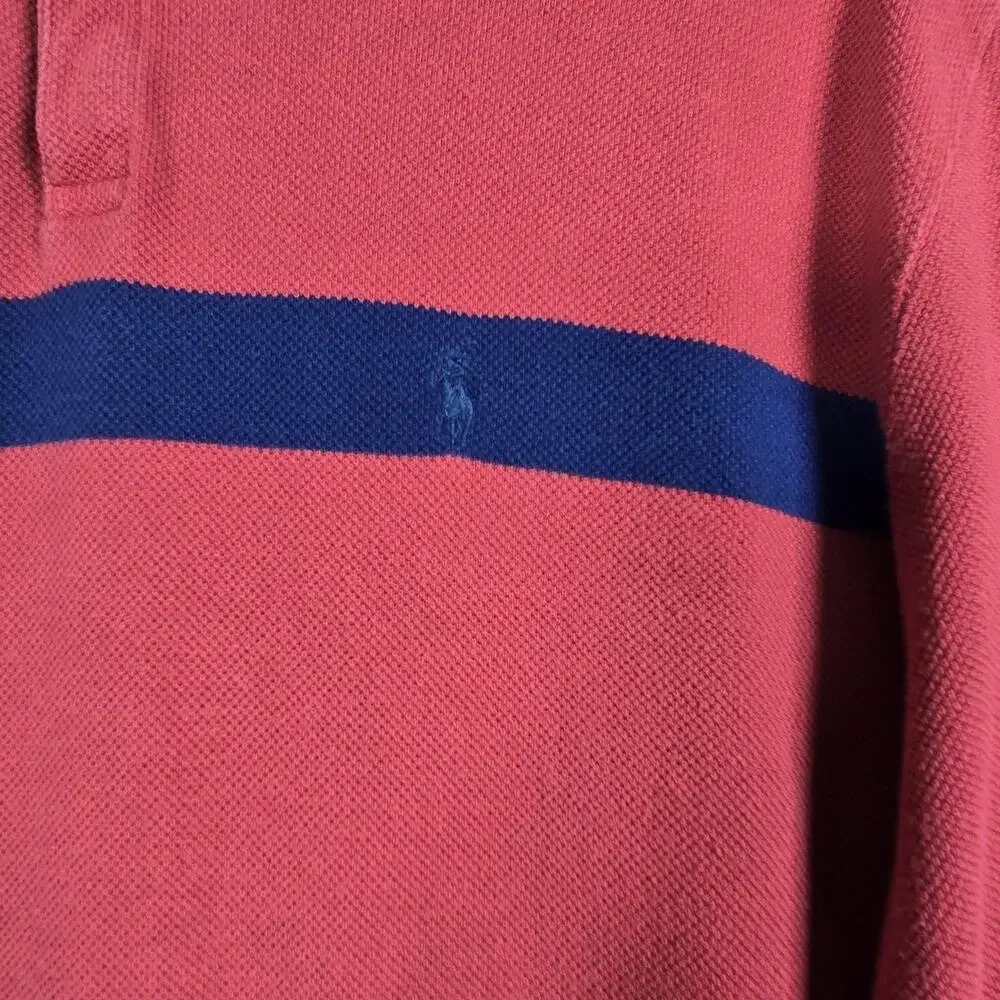 Polo Ralph Lauren Shirt‎ Mens 2XL Salmon Red Snap Pullover Rugby Stripe Classic